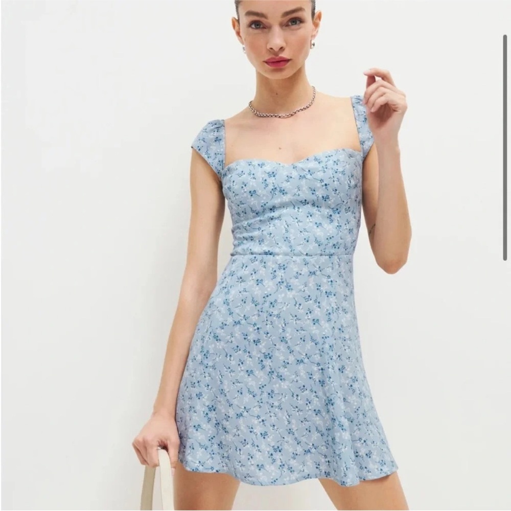 NWOT Reformation Tanis Mini Dress in Brooke Blue Floral Size 10